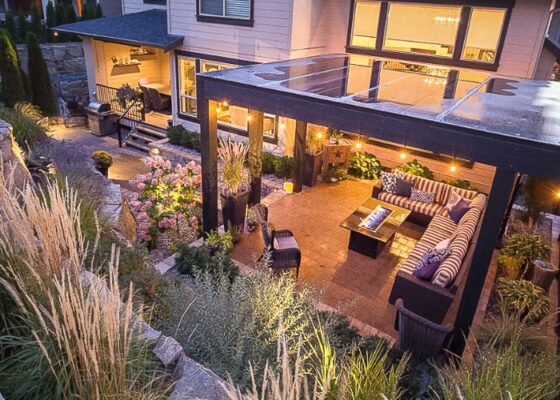 wellness landscaping kelowna backyard sanctuary with fire table